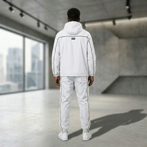 Wholesale High Quality Men's Sportswear Set <b>Zip</b> <b>Up</b> Hooded Jacket and Trousers Running Tracksuit 2 Piece Outfit <b>White</b> - Product Image 4