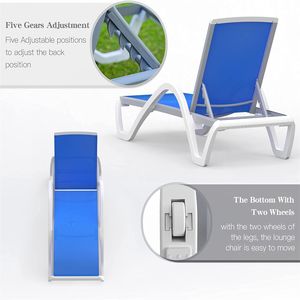 Tumbona Ajustable de Aluminio Azul para Patio, Resistente a la Intemperie, para Piscina y Jardín, Juego de 1 Pieza - Product Image 6
