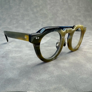 Monture de lunettes optiques ronde en corne de buffle naturelle artisanale, lunettes de luxe durables en corne véritable, lunettes de soleil personnalisées imprimées par FWE - Product Image 3