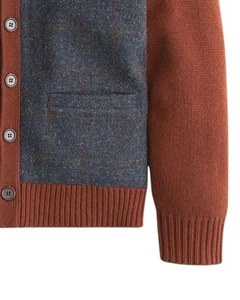 <b>Brown</b> And Blue Patchwork Knitted Cardigan Soft <b>Wool</b> Blend Fabric And Classic Button Closure Winter Warm Cotton Stylish Sweater - Product Image 4