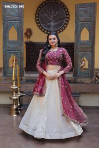 Premium Quality Cosmos with Zari-<b>Sequin</b> Embroidered Kali-<b>Flared</b> Lehenga-Sindoor Silk Choli Set Supplier from India - Product Image 5