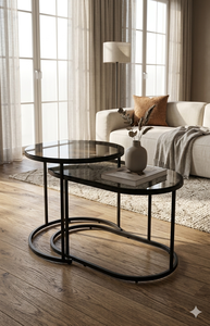 Modern <b>Oval</b> Nesting Coffee <b>Table</b> Tempered <b>Glass</b> Top Metal Frame Living Room Furniture Lumetal Vietnam - Product Image 3