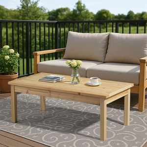 Solid Cedar <b>Wood</b> 44\" Outdoor <b>Coffee</b> <b>Table</b> for Patio Farmhouse Side Accent Slatted Tabletop <b>Garden</b> Picnics - Product Image 5