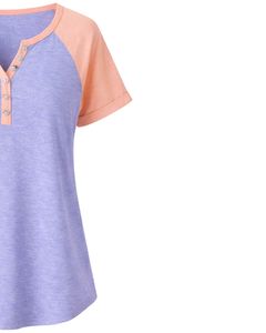 T-shirt pour femme lavande pêche à manches courtes, col Henley, haut à manches raglan, en coton doux, coupe décontractée, respirant, pour l'été et le quotidien - Product Image 5