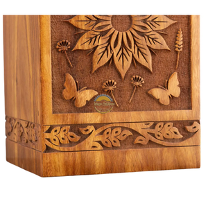Urne funéraire artisanale en forme de vague de tournesol et de papillon, et urne funéraire en bois naturel pour cendres, boîte artistique commémorative par AYAANS - Product Image 4