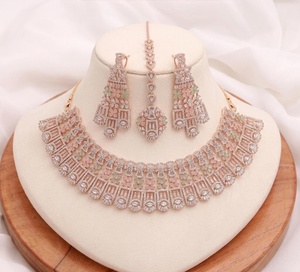 RAY FINE ORNATES 22K Gold Plated Vintage Indian Bridal <b>Necklace</b> Set <b>Ruby</b> Pink Jewelry Wedding Earrings Maang Tikka Statement - Product Image 1