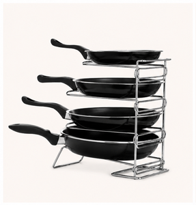 4-Tier Frying <b>Pan</b> Rack Organizer Chrome Kitchen Storage Rack for Pots <b>Pans</b> and Lids Space-Saving Under Cabinet Cookware <b>Holder</b> - Product Image 1