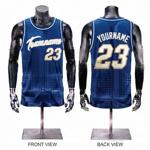 Camiseta de Baloncesto Personalizada Azul y Dorada para Hombre, Sin Mangas, Sublimada, de Malla, Transpirable, Corte Regular - Product Image 1