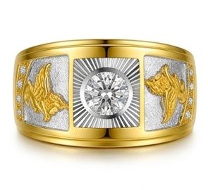 Akhand Bharat <b>Map</b> Gold Diamond Ring Two Tone Textured 18K Gold Lab Created Statement Jewelry Unique Cultural Heritage Unisex - Product Image 2