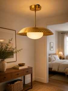 Mid Century Modern Brass Pendant Light Perforated Dome Pendant Lamp Warm Glow for Kitchen Island Corridor Entrance - Product Image 2