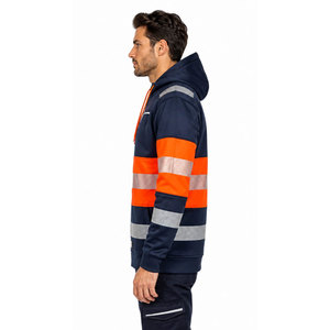 Custom ANSI Class 2 <b>Orange</b> <b>Hi</b>-<b>Vis</b> Reflective Safety Workwear Fleece Zip-Up Hooded Sweatshirt Construction Outdoor Work <b>Hoodie</b> - Product Image 4