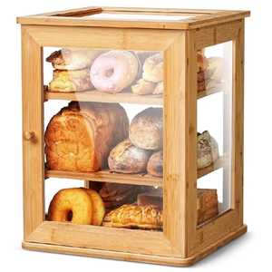 2 Tier Corner Wooden Bread <b>Box</b> with Glass Window Large Capacity Countertop Bread Keeper <b>Storage</b> Container Cabinet <b>Bin</b> - Product Image 6