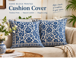 Housse de coussin en coton imprimée à la main, motif floral bleu paisley, housse de coussin décorative, décoration intérieure bohème indienne - Product Image 1