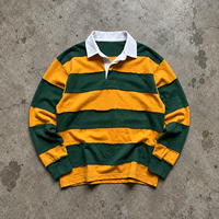 T-shirt à manches longues pour homme en coton épais, style streetwear, avec panneaux à bords bruts et rayures rugby personnalisées, fabrication OEM, patchwork, type polo