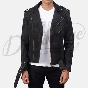 Chaqueta de Motociclista de Cuero de Gamuza Negra para Hombre, Chaqueta de Invierno con Cuello de Piel, Corte Ajustado, Estilo Casual - Product Image 6