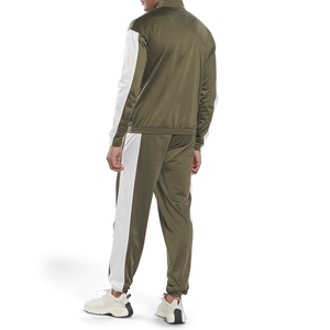 Men's Olive Green <b>White</b> Color Block <b>Tracksuit</b> Full Zip Sporty Style Autumn Wear Regular Fit Polyester Material Side Pockets - Product Image 2