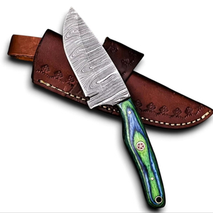 UA Supplies มีดทำมือเหล็กดามัสกัส ดรอปพอยท์ ฟูลแทง คมกริบ สำหรับกิจกรรมกลางแจ้ง ตั้งแคมป์ ล่าสัตว์ เอาตัวรอด EDC  DIY ODM/OEM ด้ามไม้ - Product Image 1