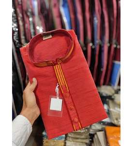 Kurta ethnique pour homme, conçu avec un col montant et des accents en dori, parfait pour les occasions décontractées, les cérémonies traditionnelles et le port quotidien. - Product Image 5