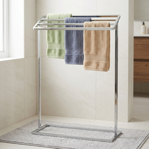 Freestanding Chrome Steel Towel Rack 3 Bars Minimalist Modern Movable Bathroom Towel Holder Home <b>Storage</b> - Product Image 1