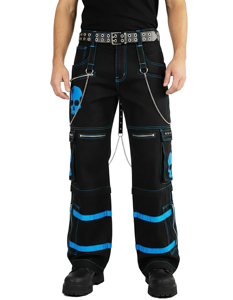 Pantalon cargo punk gothique personnalisé pour hommes et femmes, noir et bleu, imprimé crâne, coupe large, avec chaînes, style bondage, streetwear Y2K, élastique - Product Image 5
