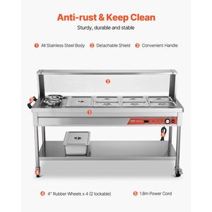 Scaldavivande Elettrico Commerciale Professionale 7 Vaschette 2 Pentole 1800W per Buffet e Catering, Attrezzatura per Mantenimento Calore con Copertura Protettiva - Product Image 5