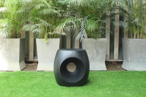 Modern Hollow Round Fiber Concrete Side <b>Table</b> Lightweight Indoor Outdoor Decorative Accent <b>Table</b> for Living Room Patio Garden - Product Image 6