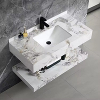 Ensemble de meuble-lavabo de salle de bain moderne personnalisé en céramique imperméable, marbre et calcaire avec évier à lumière LED et miroir intelligent