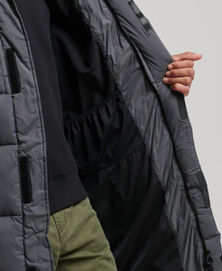 Long <b>Quilted</b> Winter Jacket With Fur Trim Hood Full Sleeves Zipper Closure Solid Color Polyester Shell Thick Warm Coat - Product Image 5