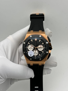 Montre chronographe de luxe édition limitée, ton or rose, cadran texturé noir, lunette avec affichage de la date, bracelet en caoutchouc, mouvement automatique ETA - Product Image 3