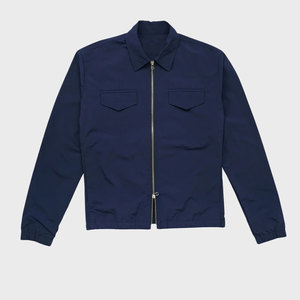 Men's Navy Blue Zipper Workwear Shirt Jacket With Pockets Turn-down Collar Regular Fit Autumn Wear - Product Image 6