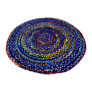 Alfombra Redonda Azul Hecha a Mano de Algodón Trenzado Chindi, Ecológica, Reversible, Multicolor, Circular, en Espiral, para Decoración Boho - Product Image 5