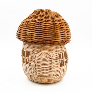 Sustainable woven rattan toy house for kids indoor play mushroom-shaped playhouses with lid - Product Image 5