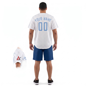 Camiseta de Béisbol Personalizada con Rayas Finas, Manga Corta, Botones, Uniforme Deportivo - Product Image 2