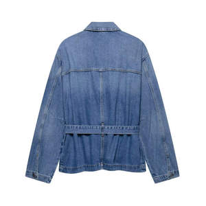 Classic Fit Women's <b>Denim</b> <b>Jacket</b> Timeless Casual Layer Streetwear Eco-Friendly Knitted Plain Dyed Puff Sleeve Stripe Cotton - Product Image 2