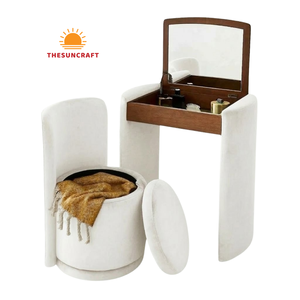 Modern Oak Wood Beauty <b>Vanity</b> Desk - Corner Makeup Table for Girls with Mirror & Chair Set Bulk Buy - Product Image 2