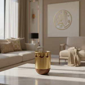 Quemador de Incienso Árabe de Lujo en Madera y Metal, Elegante Decoración para el Hogar de Oriente Medio, Juego de Mabkhara en Negro, Dorado y Plateado - Product Image 3