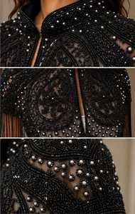 Women's Black Polyester Beaded Fringe Cape with Embroidery Decorative <b>Wrap</b> <b>for</b> <b>Wedding</b> Party Wear COTTON COUTURE - Product Image 5