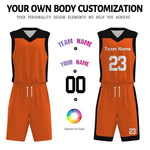 Conjunto de Uniforme de Baloncesto Personalizado Naranja y Negro, Cuello en V, Sin Mangas, Impresión Sublimada, Poliéster que Absorbe la Humedad, Unisex para Adultos - Product Image 4