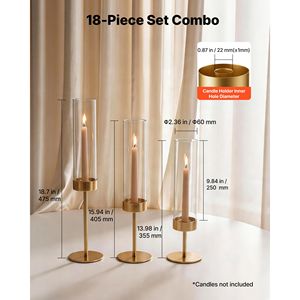 Ensemble de 18 élégants bougeoirs en verre transparent sur support en métal doré, centre de table à plusieurs niveaux, protection contre le vent, élégants pots à bougies - Product Image 3