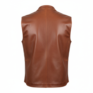 Gilet de motard en cuir véritable pour homme, couleur cognac, col à revers, fermeture éclair sur le devant, gilets et vestes OEM à marque privée - Product Image 2