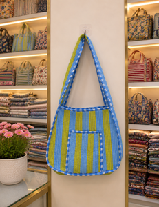 Bolso Tradicional Indio con Patrón de Rayas Azul Verde, Bolso de Compras para Mujer, Estilo Ligero para Todas las Temporadas - Product Image 2