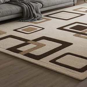 Tapis géométrique carré moderne beige et marron, tapis luxueux tufté à la main, tapis de sol design pour salon, chambre à coucher, décoration intérieure - Product Image 2
