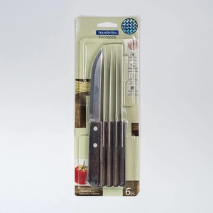 Juego de 6 cuchillos para carne JAYA MATA X, ambidiestros, ecológicos, modernos, de acero inoxidable, con mango de madera y acabado satinado afilado - Product Image 2