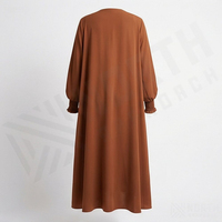 Vestido Abaya Midi de Manga Larga para Mujer, Color Sólido, Cuello Regular, Algodón/Poliéster, Elástico en 4 Direcciones, Antiarrugas, Modesto