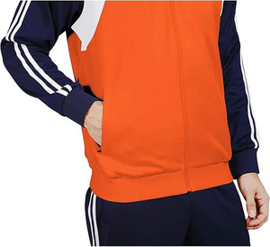 Chaqueta con cremallera completa en bloques de color negro y rojo, pantalones deportivos a juego con dos rayas blancas, conjunto de 2 piezas para hombre, informal, transpirable y ligero. - Product Image 3