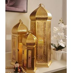 Lanternes dorées pour bougies, écologiques, durables, personnalisables, ensemble de lanternes marocaines, décoration de la maison, design classique, lot de 3 - Product Image 1