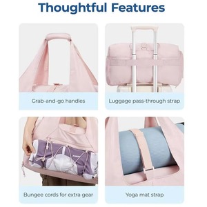 Women's Lightweight Casual Duffel Gym <b>Bag</b> Wet Pocket Shoe Compartment Workout Yoga Tote Portable Weekender <b>Bag</b> Made Polyester - Product Image 6