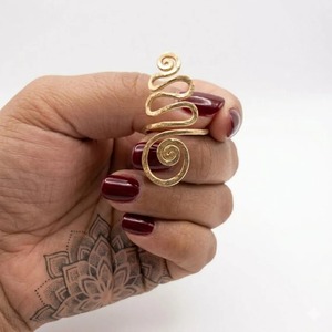 Vintage Gold Swirl <b>Ring</b> Handcrafted Hammered Wire <b>Statement</b> <b>Ring</b> Unique Boho Spiral <b>Ring</b> Gold Plated Brass <b>Ring</b> Gift for Her - Product Image 4