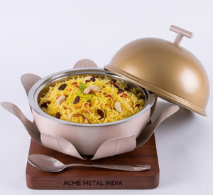Cacerola Redonda de Metal con Tapa en Color Dorado y Rosa, con Diseño de Asa, Perfecta para Almacenar Alimentos en la Cocina - Product Image 2