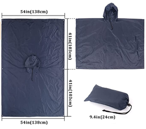 Poncho de pluie unisexe noir à capuche, imperméable, léger, en polyester, pour l'extérieur, taille adulte, coupe longue et ample, couleur unie - Product Image 2